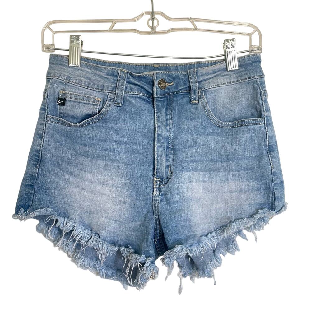 Kancan Denim Shorts Raw Hem Blue Cutoff Stretch Size 28